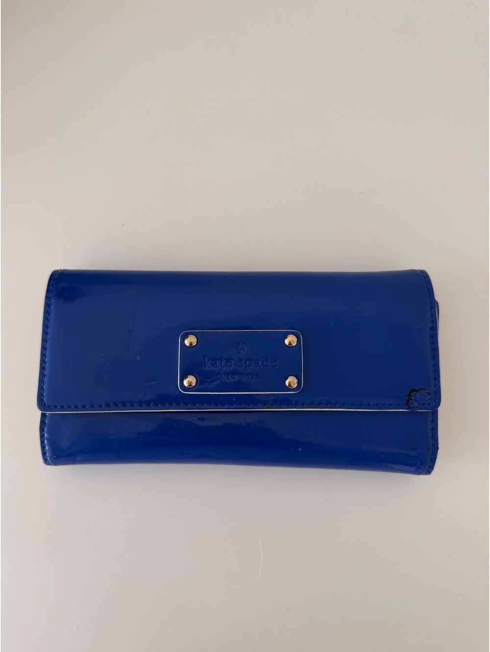 Kate Spade New York Blue Patent Leather Wallet Pasadena flap wallet cobalt